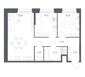Планировка двухкомнатной(апартаменты) площадью 61.47 квадратных метров в ЖК “ЖК Апарт-отель Тропарево парк”