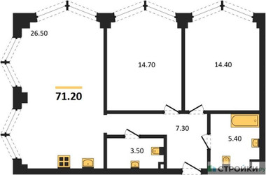 Планировка двухкомнатной(квартира) площадью 71.2 квадратных метров в ЖК “ЖК ЗИЛАРТ”