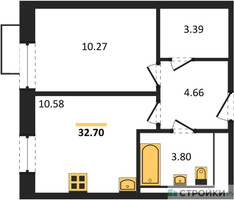 Планировка однокомнатной(квартира) площадью 32.7 квадратных метров в “ЖК Квартал Строгино”