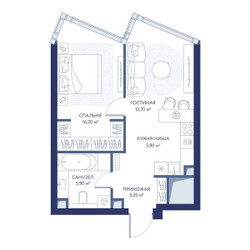 Планировка однокомнатной(квартира) площадью 45.9 квадратных метров в ЖК “ЖК ХАЙДАУТ”