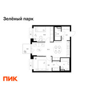 Планировка двухкомнатной(квартира) площадью 56.4 квадратных метров в “ЖК Зеленый парк”