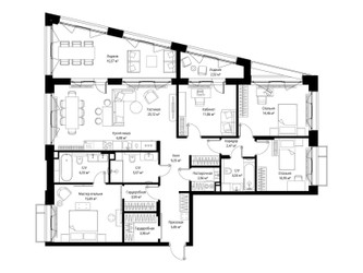 Планировка 4+ комнатной(квартира) площадью 140.87 квадратных метров в ЖК “Архитектурный проект Мыс”