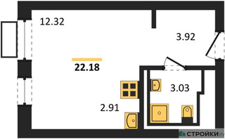 Планировка студии(квартира) площадью 22.18 квадратных метров в “ЖК Прибрежный Парк”