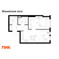 Планировка однокомнатной(квартира) площадью 40.5 квадратных метров в “ЖК Ильинские луга”