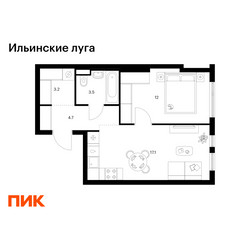 Планировка однокомнатной(квартира) площадью 40.5 квадратных метров в ЖК “ЖК Ильинские луга”