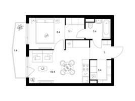 Планировка однокомнатной(квартира) площадью 39.1 квадратных метров в “ЖК Руставели 14”