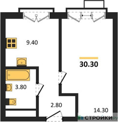 Планировка однокомнатной(квартира) площадью 30.3 квадратных метров в ЖК “Лесная Коллекция”