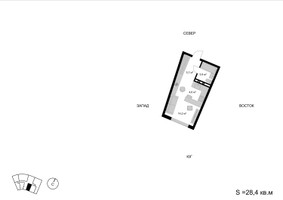 Планировка однокомнатной(квартира) площадью 28.4 квадратных метров в “ЖК Мытищи Сити”
