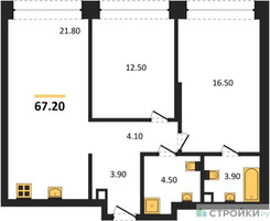 Планировка двухкомнатной(квартира) площадью 67.2 квадратных метров в “ЖК КОД Сокольники”