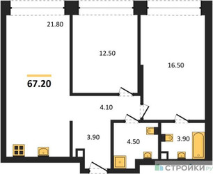 Планировка двухкомнатной(квартира) площадью 67.2 квадратных метров в ЖК “ЖК КОД Сокольники”