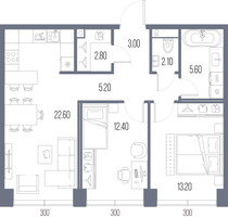Планировка двухкомнатной(квартира) площадью 66.9 квадратных метров в “ЖК Северный порт. Береговые кварталы”