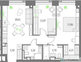 Планировка двухкомнатной(квартира) площадью 64.03 квадратных метров в “ЖК Upside Towers (Апсайд Тауэрс)”