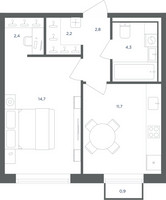 Планировка однокомнатной(квартира) площадью 38.4 квадратных метров в “ЖК Равновесие”