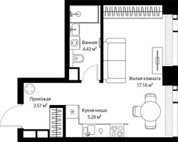 Планировка студии(квартира) площадью 30.44 квадратных метров в “ЖК Веер”