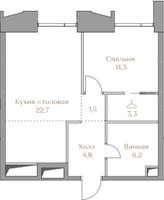 Планировка однокомнатной(квартира) площадью 49.8 квадратных метров в “ЖК Коллекция Лужники”