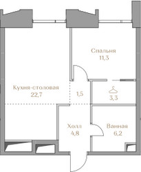 Планировка однокомнатной(квартира) площадью 49.8 квадратных метров в ЖК “ЖК Коллекция Лужники”