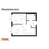 Планировка однокомнатной(квартира) площадью 34.4 квадратных метров в “ЖК Ильинские луга”