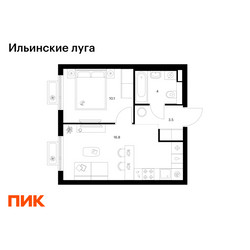 Планировка однокомнатной(квартира) площадью 34.4 квадратных метров в ЖК “ЖК Ильинские луга”