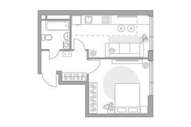 Планировка однокомнатной(квартира) площадью 40.65 квадратных метров в ЖК “ЖК Нижегородская от Гранель”