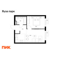 Планировка однокомнатной(квартира) площадью 36 квадратных метров в “ЖК Яуза Парк (Мытищи)”