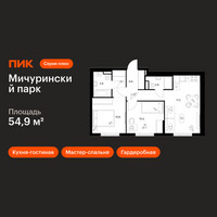 Планировка двухкомнатной(квартира) площадью 54.9 квадратных метров в “ЖК Мичуринский Парк”