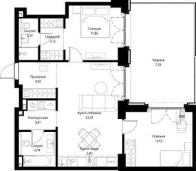 Планировка двухкомнатной(квартира) площадью 79.83 квадратных метров в ЖК “ЖК Сити Бэй”