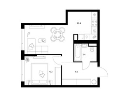 Планировка однокомнатной(квартира) площадью 42.1 квадратных метров в “Бунинская набережная”