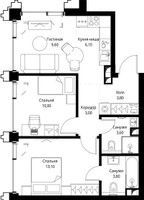 Планировка двухкомнатной(квартира) площадью 53.4 квадратных метров в “ЖК СЕТ”