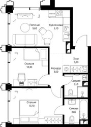 Планировка двухкомнатной(квартира) площадью 53.4 квадратных метров в ЖК “ЖК СЕТ”