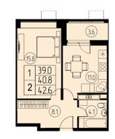Планировка однокомнатной(квартира) площадью 40.8 квадратных метров в “ЖК Ривер-Парк”