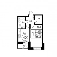Планировка однокомнатной(квартира) площадью 38.2 квадратных метров в “ЖК Космос”