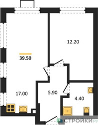Планировка однокомнатной(квартира) площадью 39.5 квадратных метров в ЖК “ЖК Лучи-2”