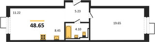 Планировка однокомнатной(квартира) площадью 48.65 квадратных метров в “ЖК Квартал Сабурово”