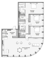 Планировка трехкомнатной(апартаменты) площадью 198.9 квадратных метров в “ЖК Sky View (Скай Вью)”