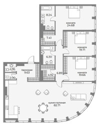 Планировка трехкомнатной(апартаменты) площадью 198.9 квадратных метров в ЖК “ЖК Sky View (Скай Вью)”