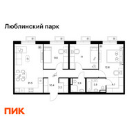 Планировка трехкомнатной(квартира) площадью 78.4 квадратных метров в “ЖК Люблинский парк”