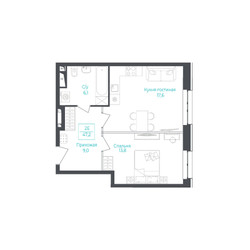 Планировка однокомнатной(апартаменты) площадью 47.1 квадратных метров в ЖК “ЖК Monodom Lake”