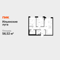 Планировка двухкомнатной(квартира) площадью 56.52 квадратных метров в “ЖК Ильинские луга”