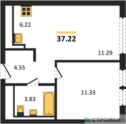 Планировка однокомнатной(квартира) площадью 37.22 квадратных метров в ЖК “ЖК Остафьево”