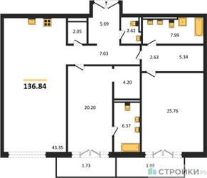 Планировка двухкомнатной(квартира) площадью 136.84 квадратных метров в ЖК “ЖК LUCE (Люче)”