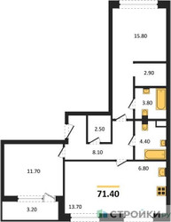 Планировка двухкомнатной(квартира) площадью 71.4 квадратных метров в ЖК “Жилые кварталы Белый Град”