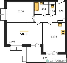Планировка двухкомнатной(квартира) площадью 58.9 квадратных метров в ЖК “ЖК Пироговская Ривьера”
