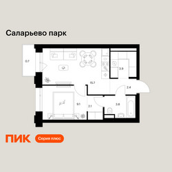 Планировка однокомнатной(квартира) площадью 37.7 квадратных метров в ЖК “ЖК Саларьево парк”
