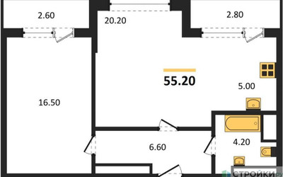 Планировка однокомнатной(квартира) площадью 55.2 квадратных метров в ЖК “Квартал Филатов луг”
