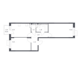 Планировка двухкомнатной(квартира) площадью 59.87 квадратных метров в ЖК “ЖК Пятницкие луга”