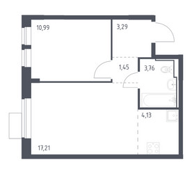 Планировка однокомнатной(квартира) площадью 40.83 квадратных метров в ЖК “ЖК Молжаниново”