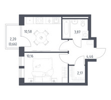 Планировка однокомнатной(квартира) площадью 31.86 квадратных метров в “ЖК Квартал Авиаторов”