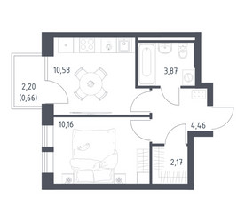 Планировка однокомнатной(квартира) площадью 31.86 квадратных метров в ЖК “ЖК Квартал Авиаторов”