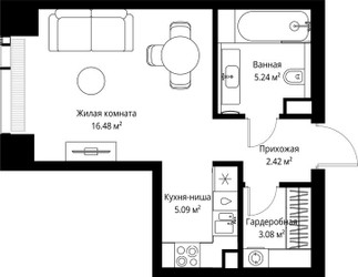 Планировка студии(квартира) площадью 32.31 квадратных метров в ЖК “ЖК Веер”