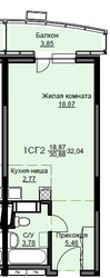 Планировка студии(квартира) площадью 32.4 квадратных метров в ЖК “ЖК Соболевка”